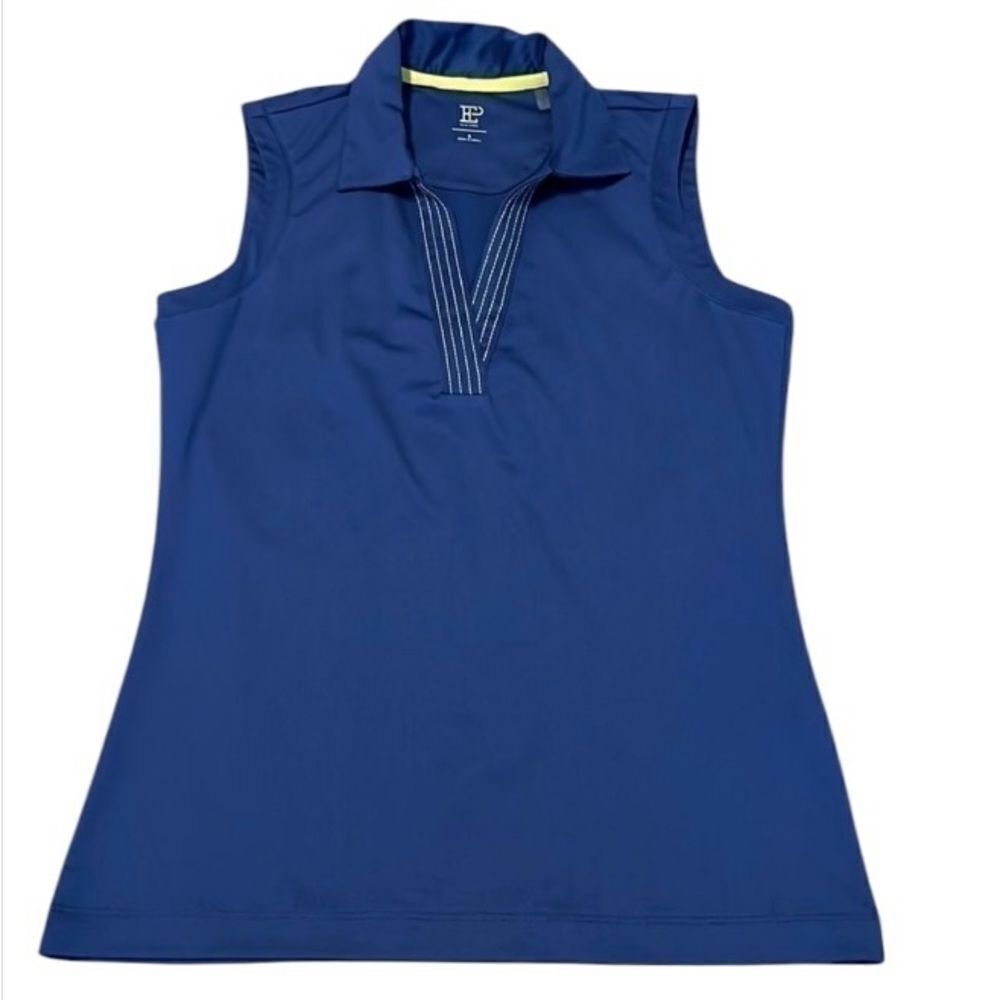 EP New York size small blue sleeveless collared V neck top EUC worn